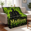 Personalized Haunted House Blanket Custom Name Spooky Throw Horror Fan Gift 90s Nostalgia Halloween Decor Creepy Slime Font Blanket