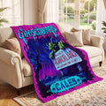 Custom Name Horror Blanket, Personalized 90s Nostalgia Spooky Throw, Halloween Monster Bedding Gift for Kids, Horrorland Room Decor