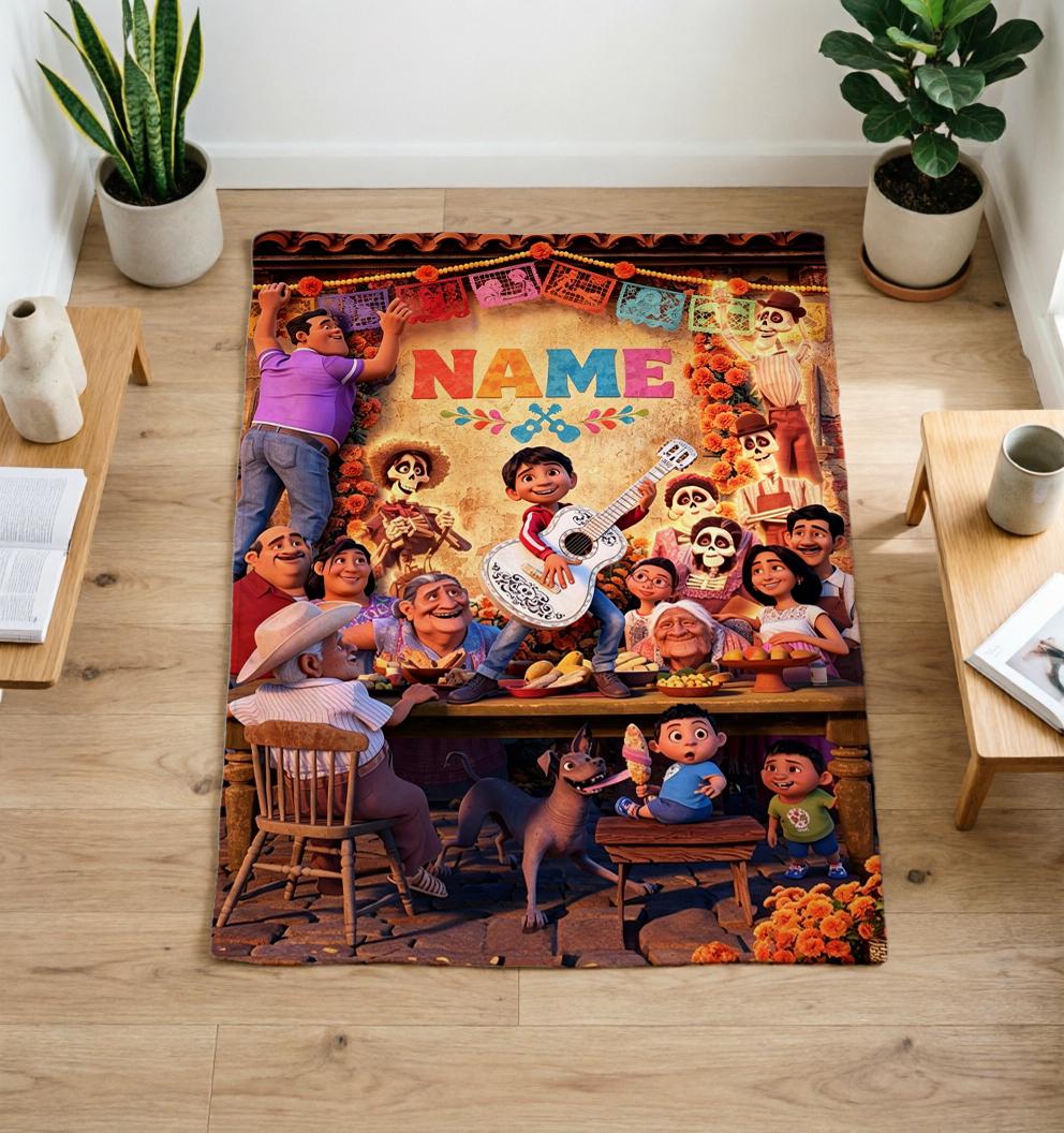 Custom Name Coco Soft Throw Blanket, Personalized Cartoon Design, Ideal Birthday Gift for Kids