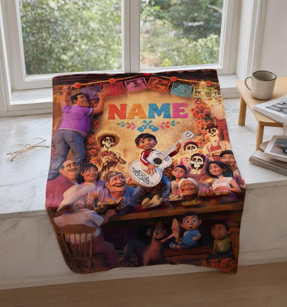 Custom Name Coco Soft Throw Blanket, Personalized Cartoon Design, Ideal Birthday Gift for Kids