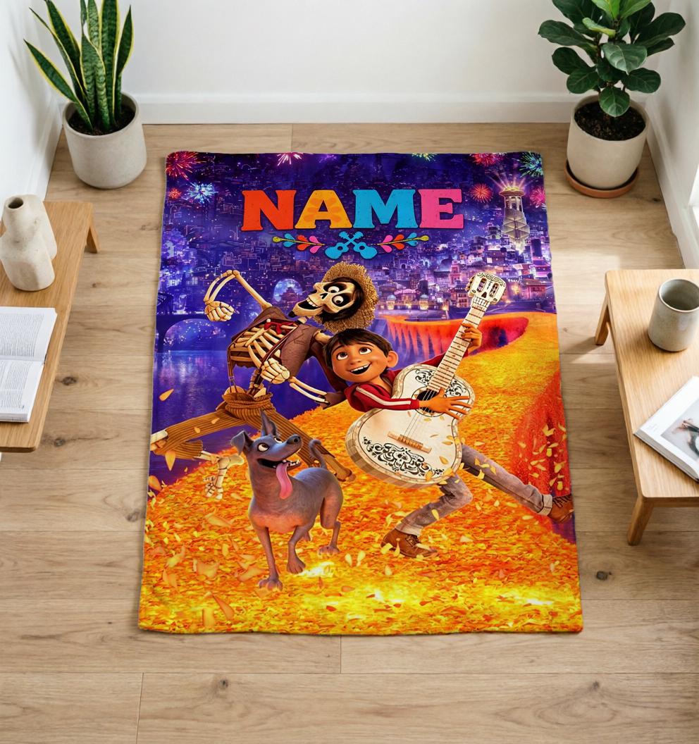 Custom Name Coco Soft Throw Blanket, Personalized Movie Design, Ideal Birthday Gift for Kids