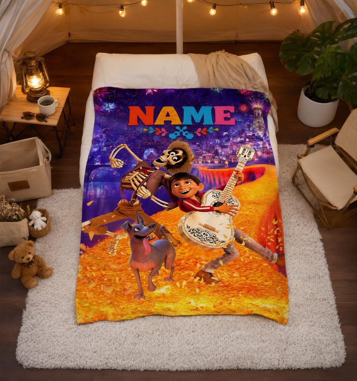Custom Name Coco Soft Throw Blanket, Personalized Movie Design, Ideal Birthday Gift for Kids