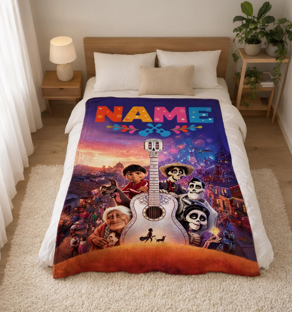 Custom Name Coco Soft Throw Blanket, Personalized Movie Art, Ideal Birthday Gift for Kids