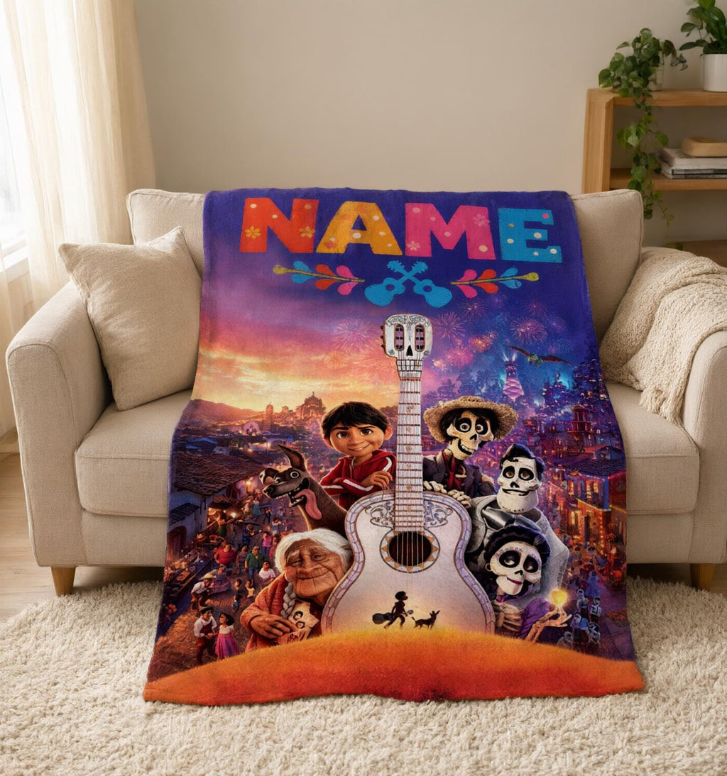 Custom Name Coco Soft Throw Blanket, Personalized Movie Art, Ideal Birthday Gift for Kids
