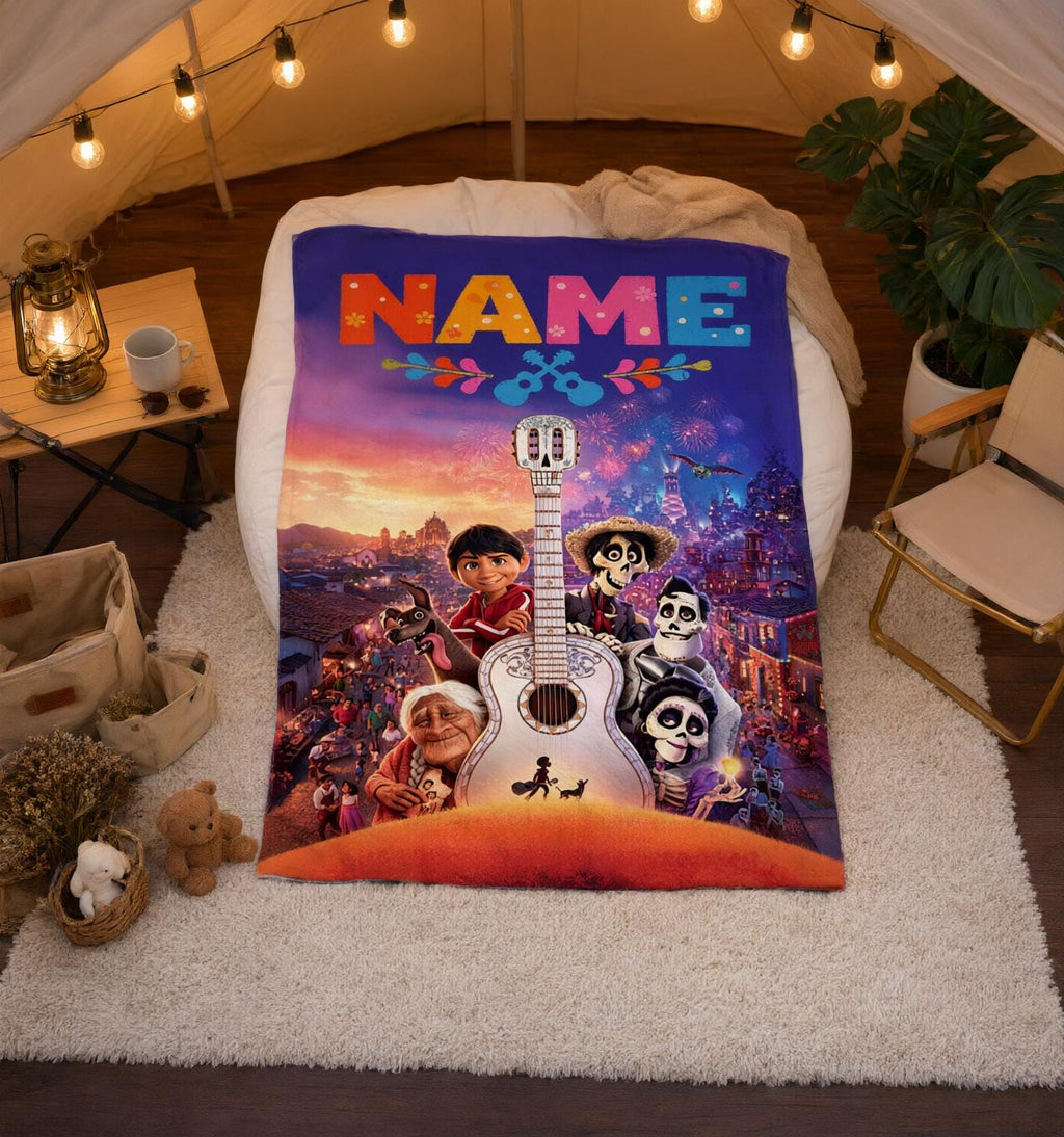 Custom Name Coco Soft Throw Blanket, Personalized Movie Art, Ideal Birthday Gift for Kids