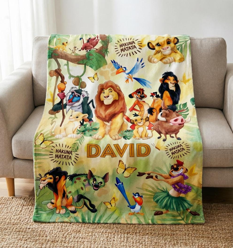 Custom Name Lion King Blanket Soft Throw, Safari Jungle Character Kids Bed Throw