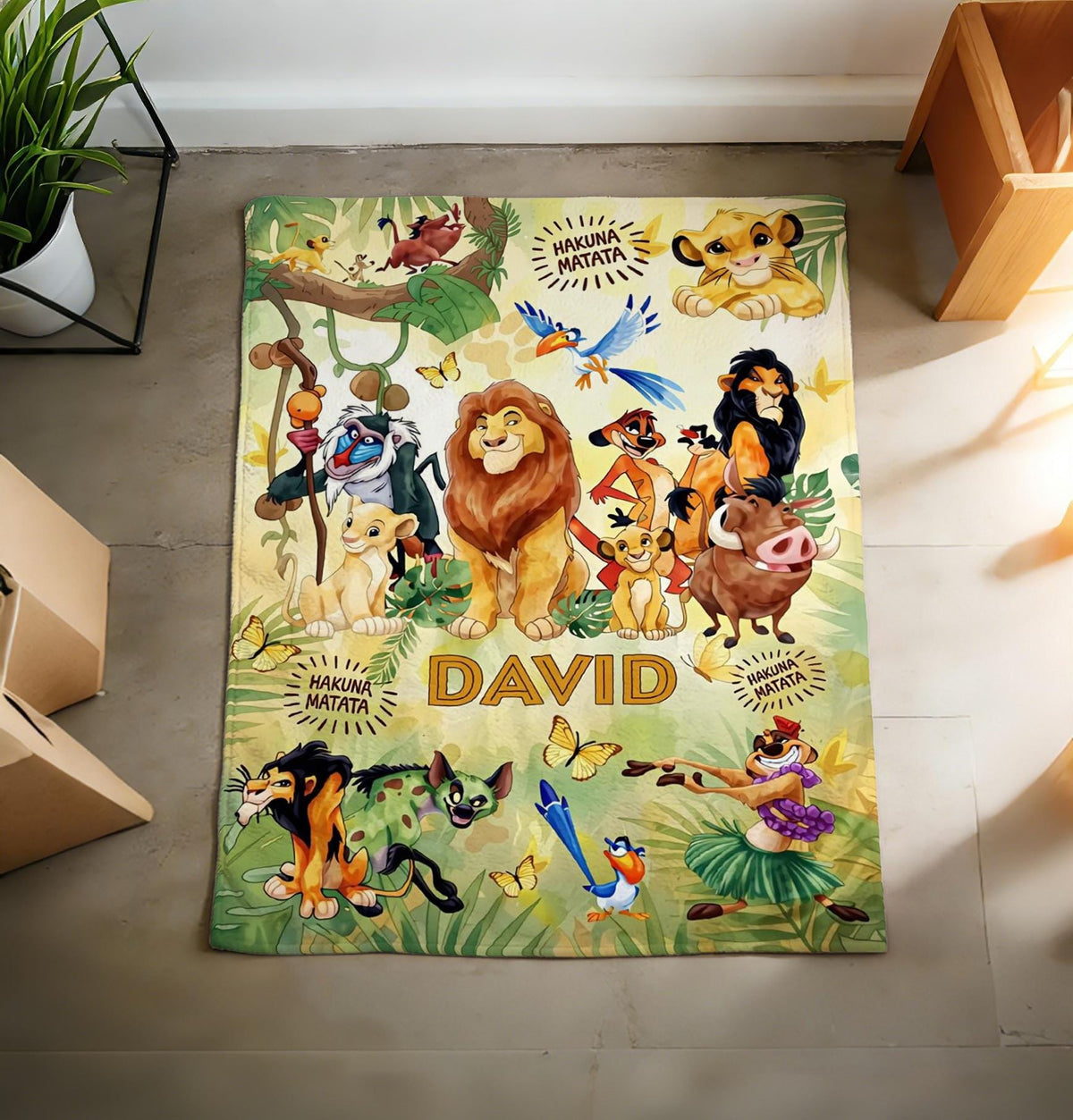 Custom Name Lion King Blanket Soft Throw, Safari Jungle Character Kids Bed Throw