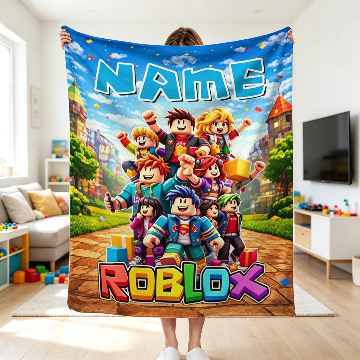 Personalized Gaming Blanket, Custom Name Kids Blanket, Adventure Game Style Toddler Gift, Boys Room Decor