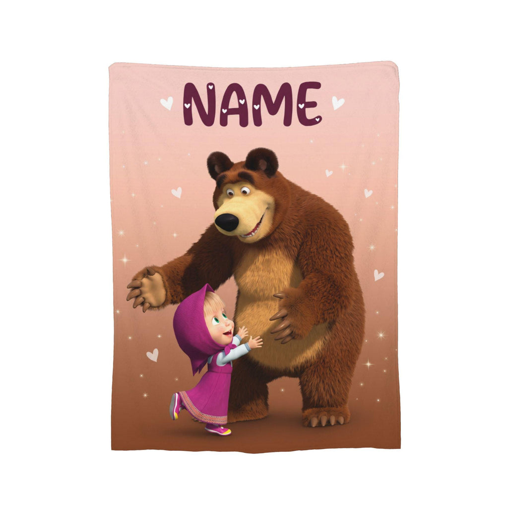 Custom Masha Bear Meadow Dream Throw, Personalized Toddler Flannel Blanket, Cute Nursery Quilt Wrap, Birthday Christmas Gift for Grandchild