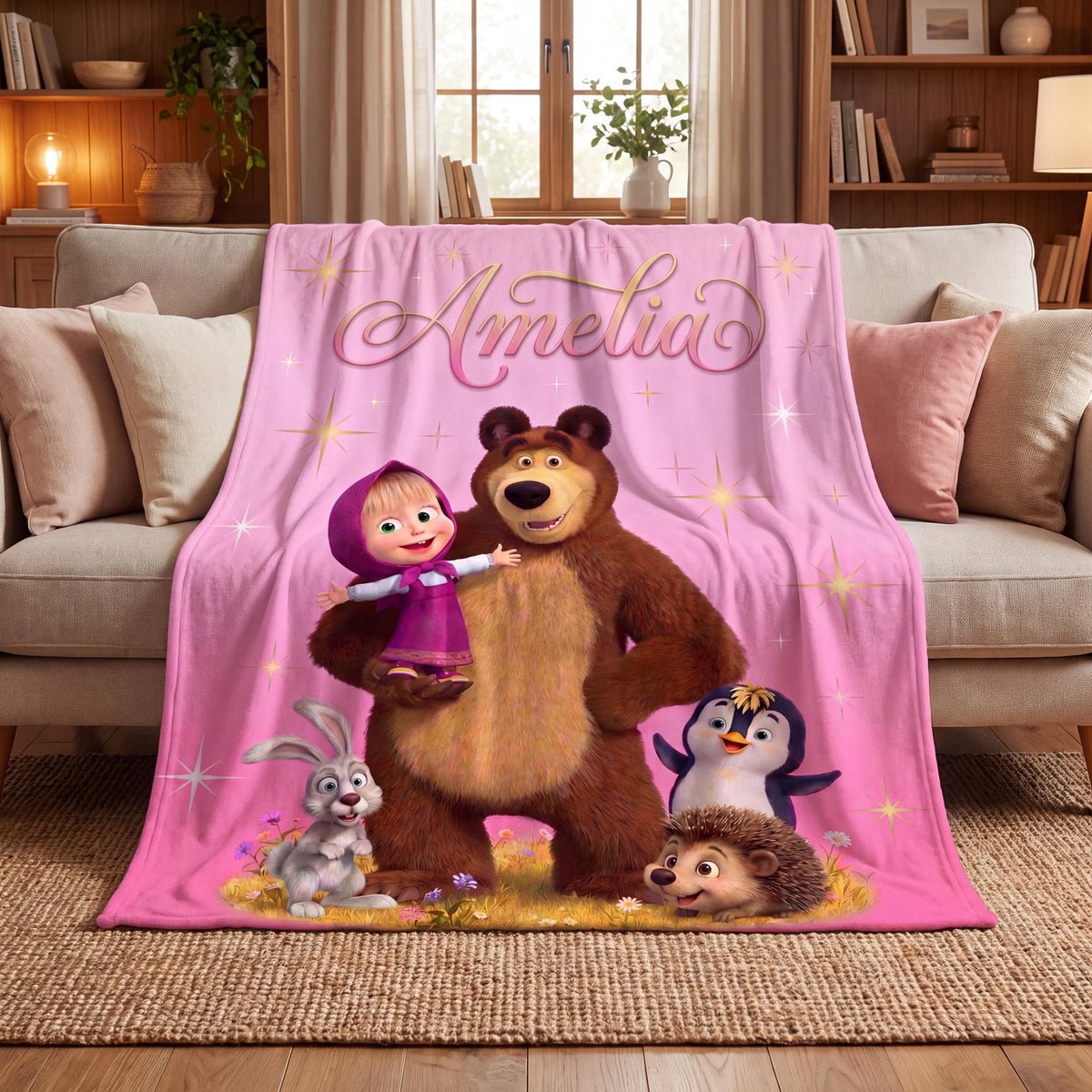 Personalized Big Bear and Little Girl Blanket, Custom Toddler Throw, Cozy Fall Gift for Niece, Halloween Kids Woodland Bedding
