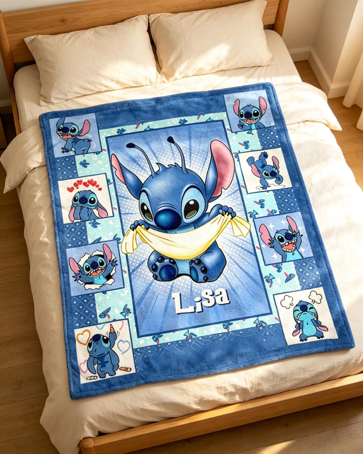 Custom Name Multi‑Expression Stitch Blanket Soft Throw, Patchwork Collage Kids Bed Throw