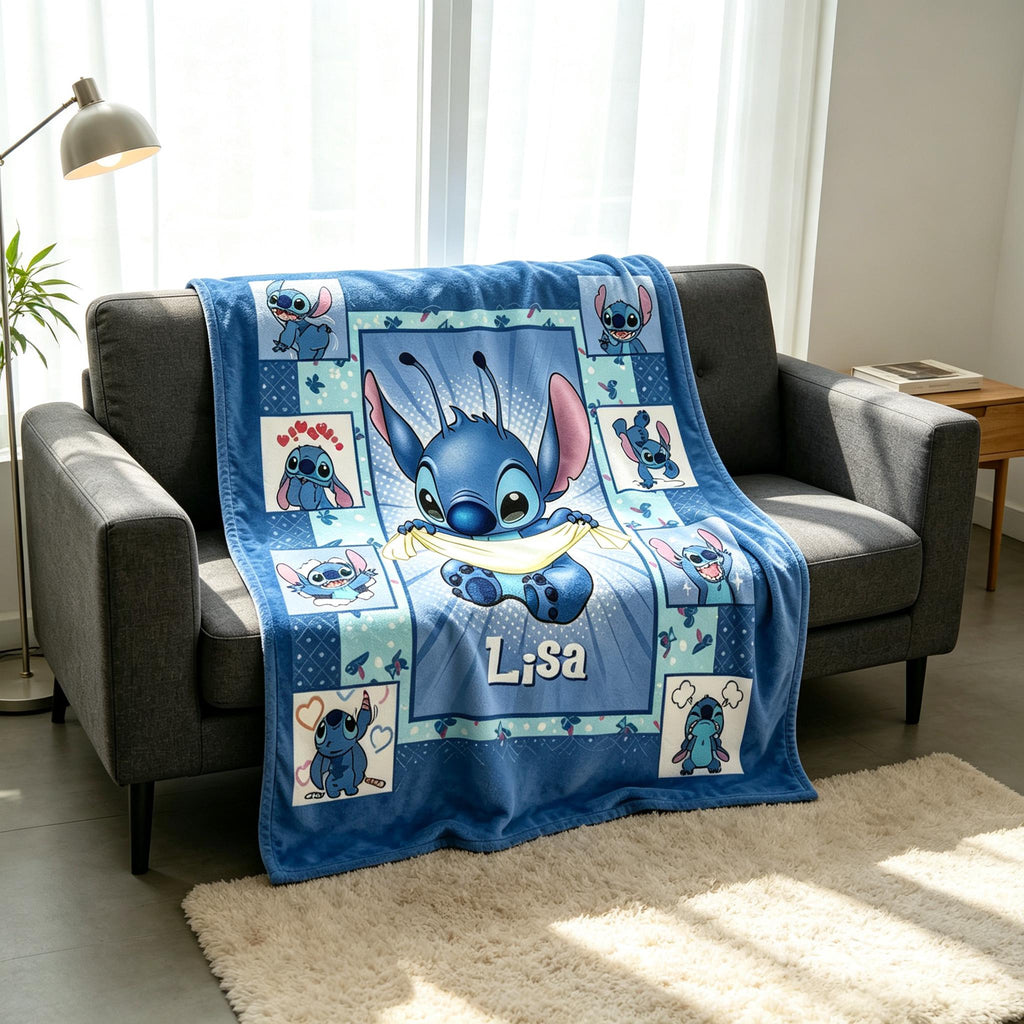 Custom Name Multi‑Expression Stitch Blanket Soft Throw, Patchwork Collage Kids Bed Throw