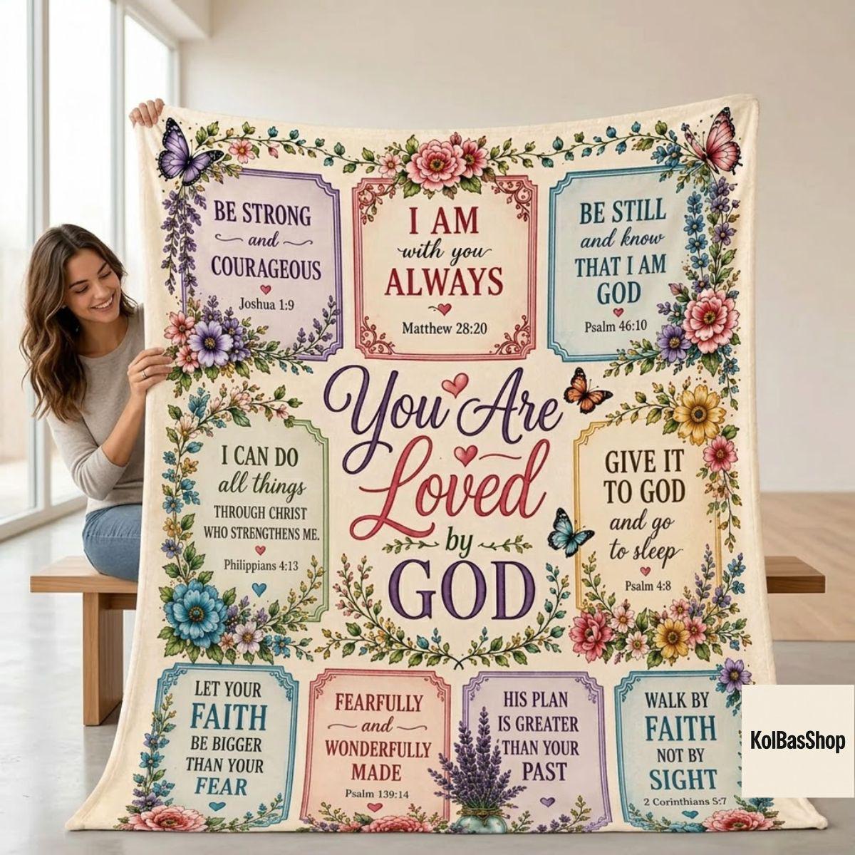 Christian Bible Verse Blanket, You Are Loved by God Throw, Faith Scripture Floral Blanket, Inspirational Religious Gift for Women
