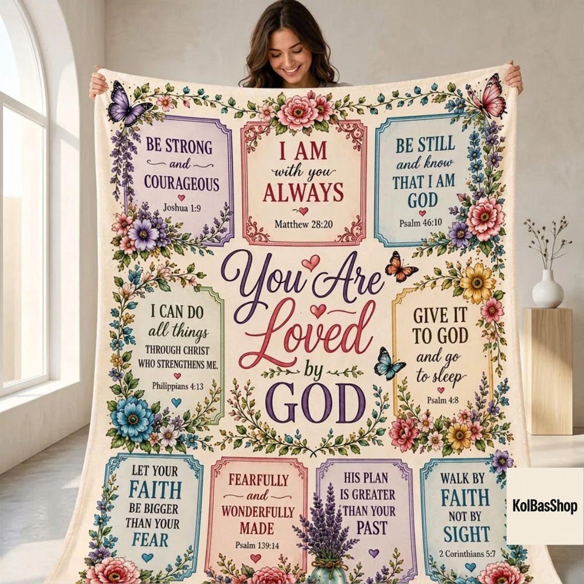Christian Bible Verse Blanket, You Are Loved by God Throw, Faith Scripture Floral Blanket, Inspirational Religious Gift for Women