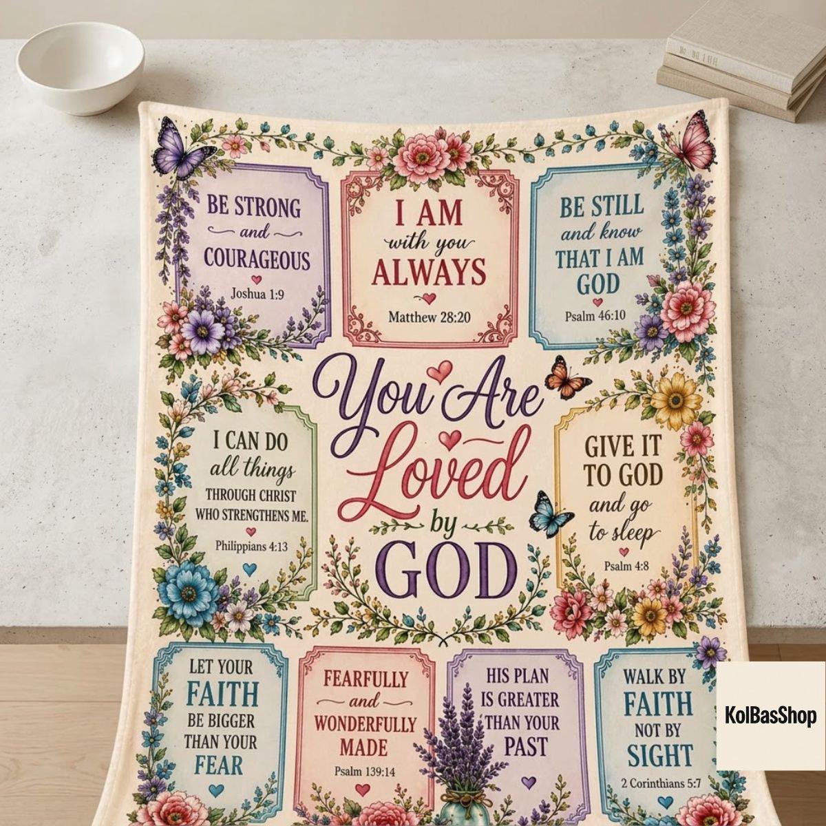 Christian Bible Verse Blanket, You Are Loved by God Throw, Faith Scripture Floral Blanket, Inspirational Religious Gift for Women