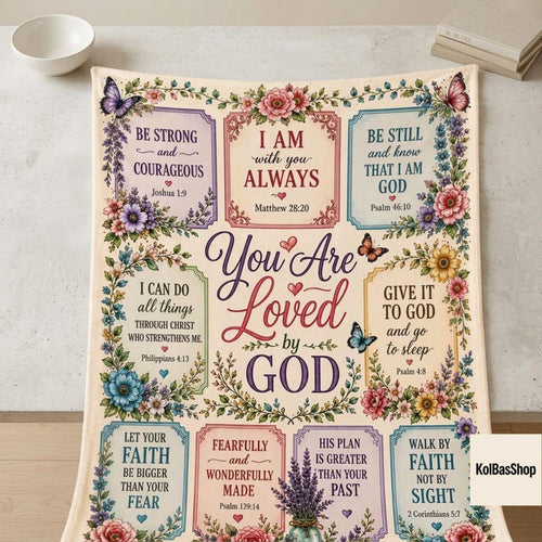 Christian Bible Verse Blanket, You Are Loved by God Throw, Faith Scripture Floral Blanket, Inspirational Religious Gift for Women