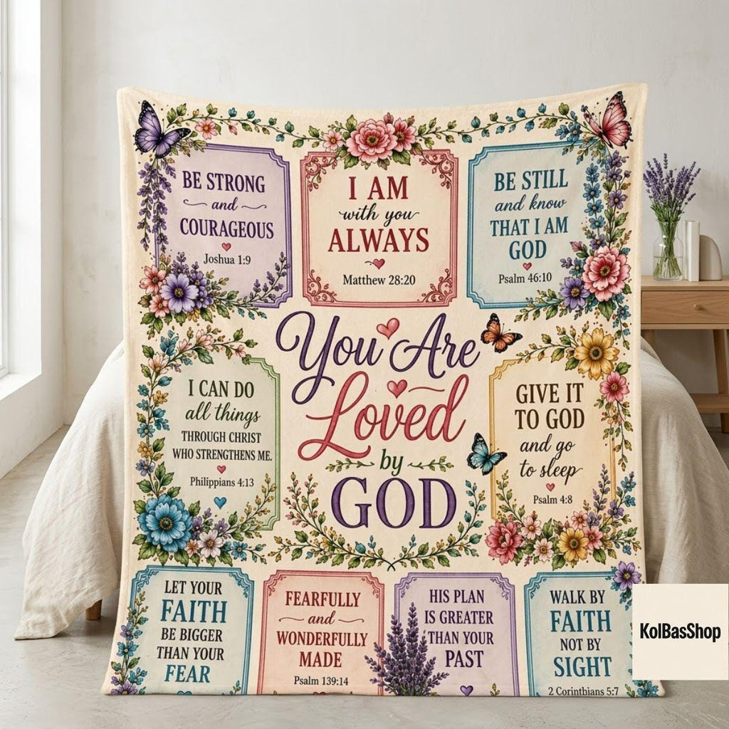 Christian Bible Verse Blanket, You Are Loved by God Throw, Faith Scripture Floral Blanket, Inspirational Religious Gift for Women