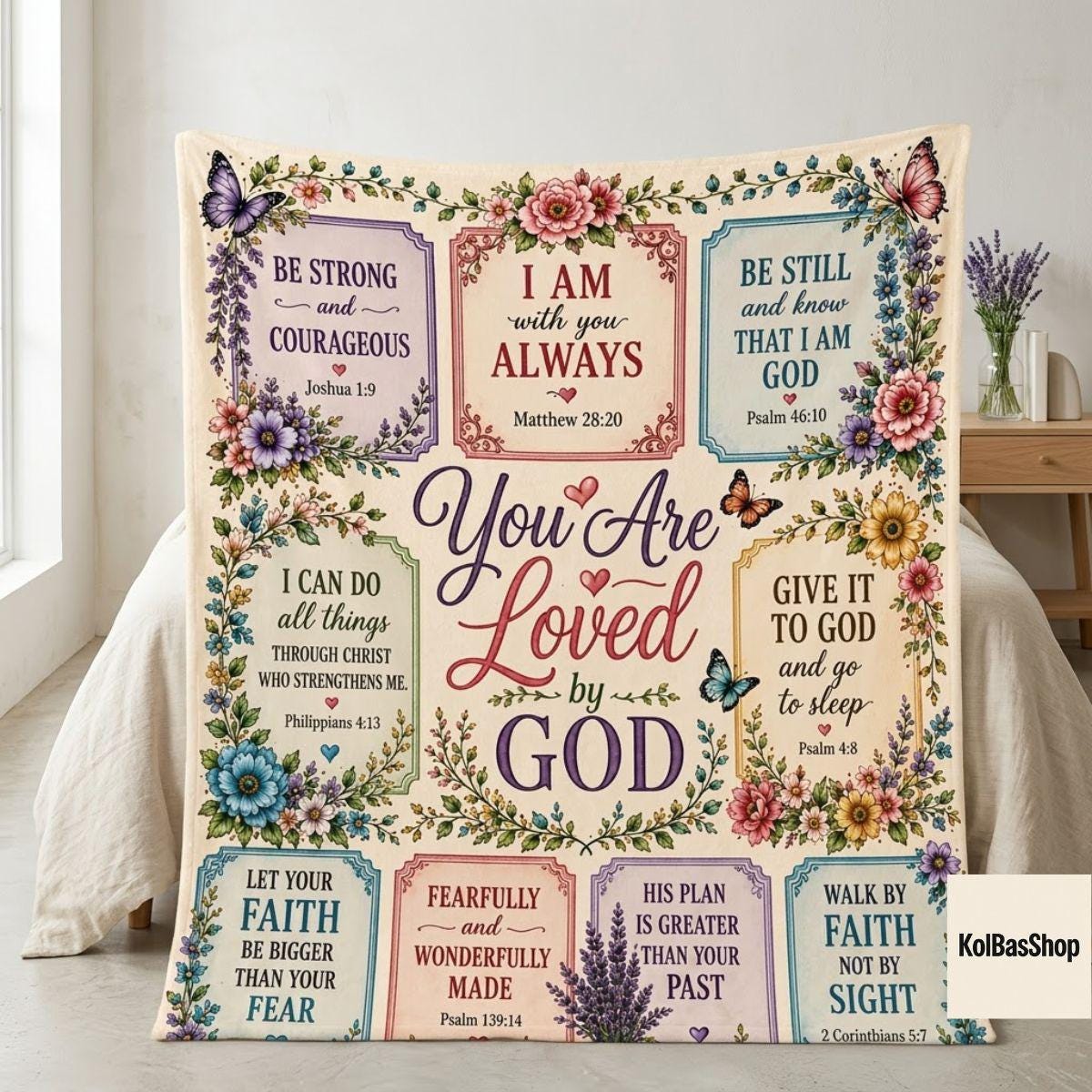 Christian Bible Verse Blanket, You Are Loved by God Throw, Faith Scripture Floral Blanket, Inspirational Religious Gift for Women