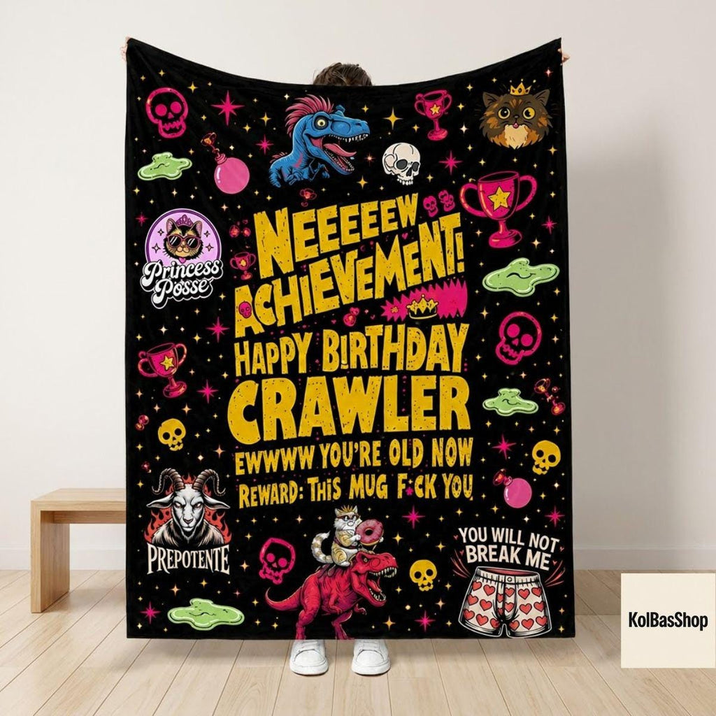Dungeon Crawler Carl Fleece Blanket, Carl Neeeew Achievement Blanket, Princess Donut Mongo Throw Blanket, DCC LitRPG Bookish Gift