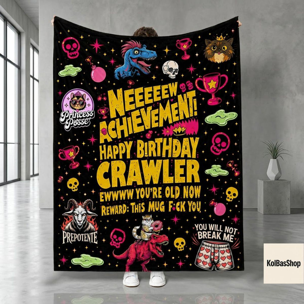 Dungeon Crawler Carl Fleece Blanket, Carl Neeeew Achievement Blanket, Princess Donut Mongo Throw Blanket, DCC LitRPG Bookish Gift