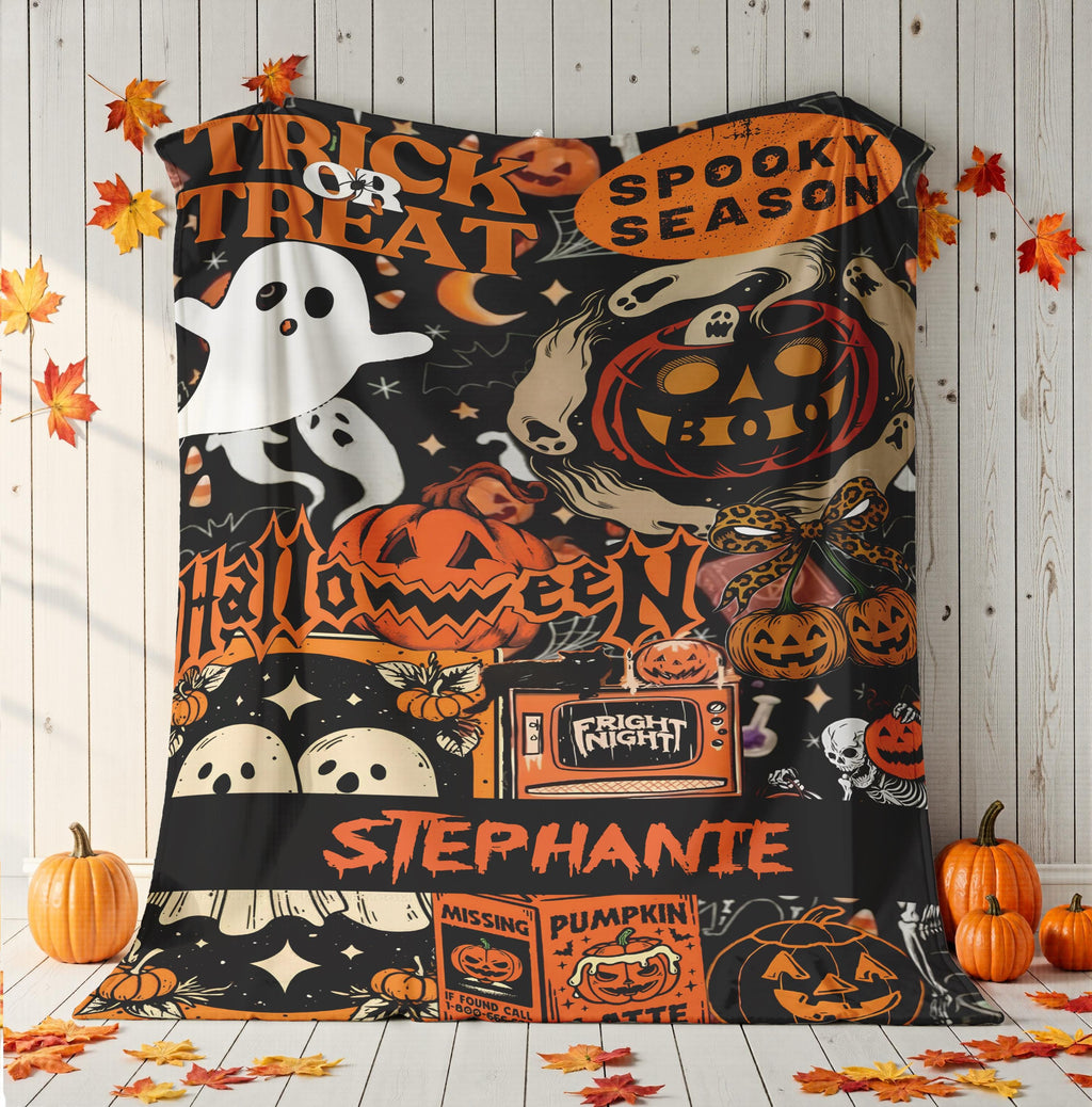Personalized Halloween Blanket, Custom Name Spooky Blanket, Trick or Treat Blanket, Halloween Throw for Kids, Cozy Fall Gift