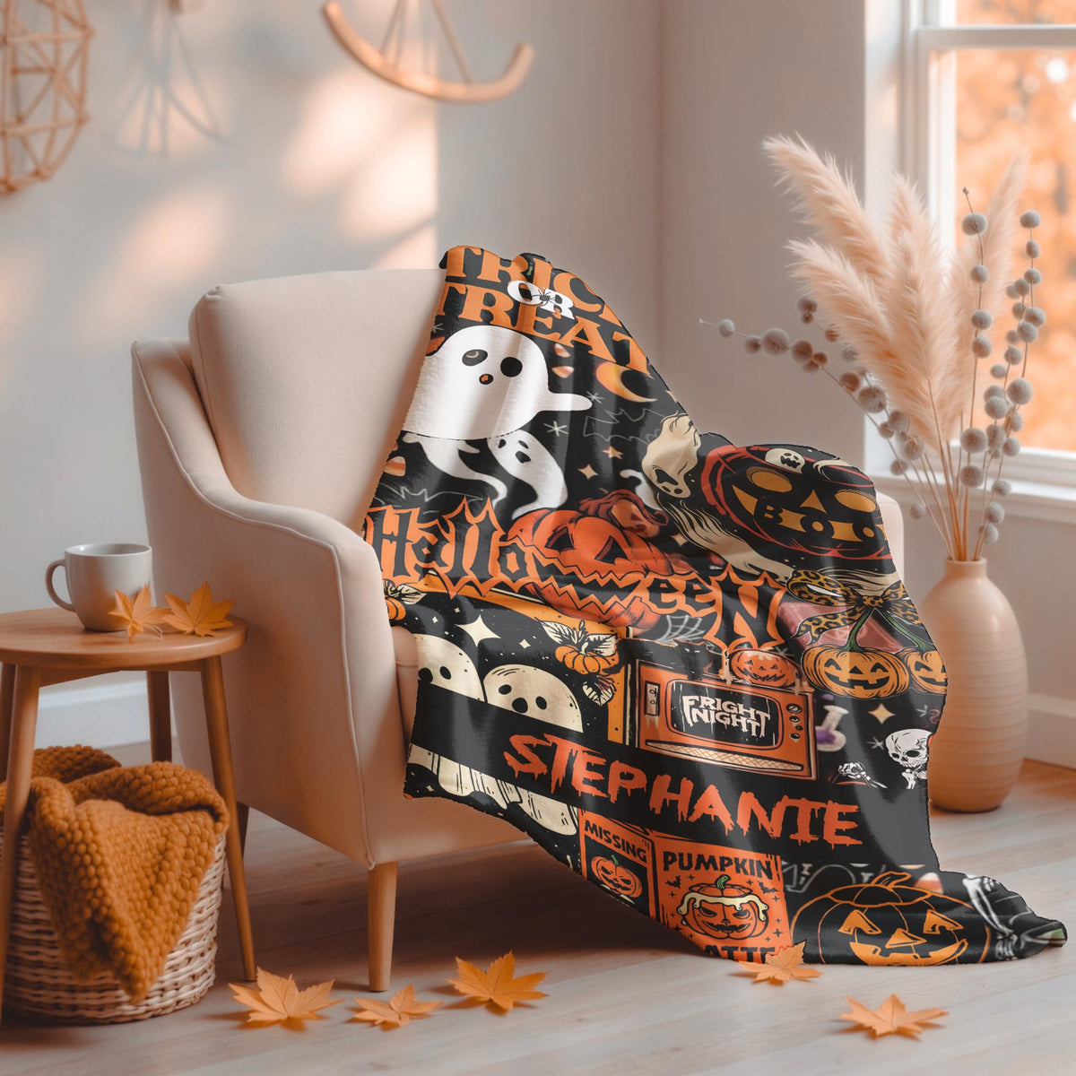 Personalized Halloween Blanket, Custom Name Spooky Blanket, Trick or Treat Blanket, Halloween Throw for Kids, Cozy Fall Gift