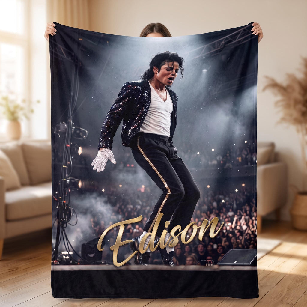 Personalized 80s Pop Star Blanket, Custom Name Retro Music Legend Throw, Superstar Stage Performance Fleece, Gift for Music Lover