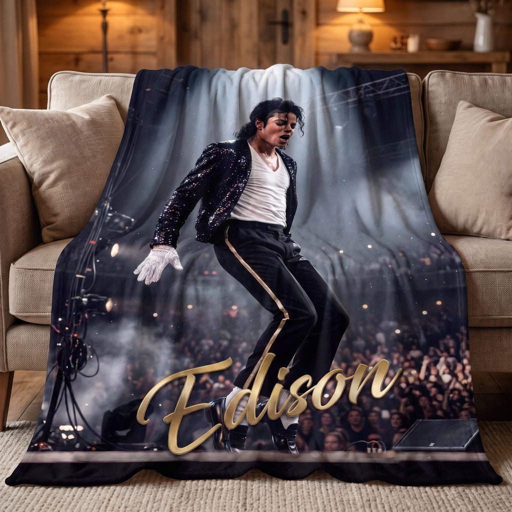 Personalized 80s Pop Star Blanket, Custom Name Retro Music Legend Throw, Superstar Stage Performance Fleece, Gift for Music Lover