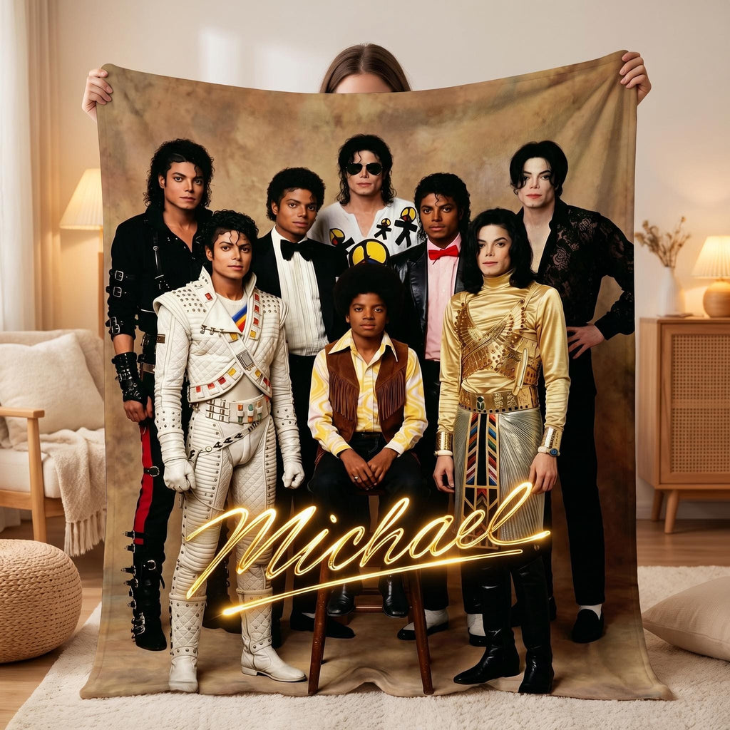Michael Jackson Personalized Pop Star Eras Blanket, Custom Name Retro Music Legend Throw, Gift for Music Lover
