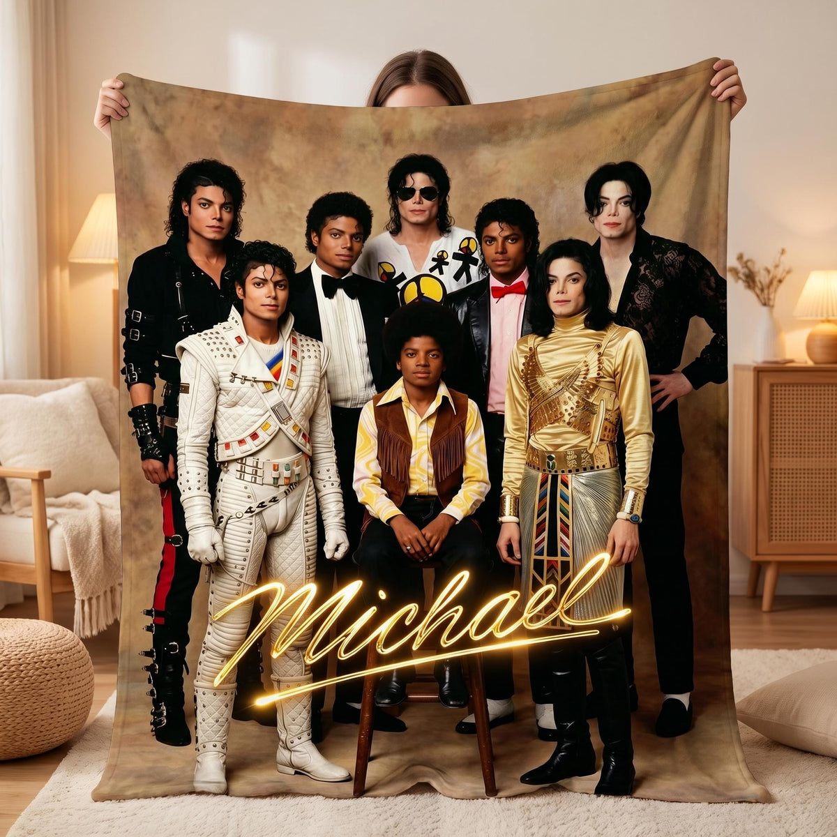 Michael Jackson Personalized Pop Star Eras Blanket, Custom Name Retro Music Legend Throw, Gift for Music Lover