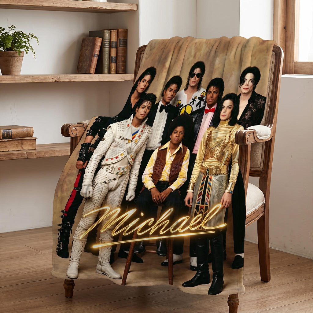 Michael Jackson Personalized Pop Star Eras Blanket, Custom Name Retro Music Legend Throw, Gift for Music Lover