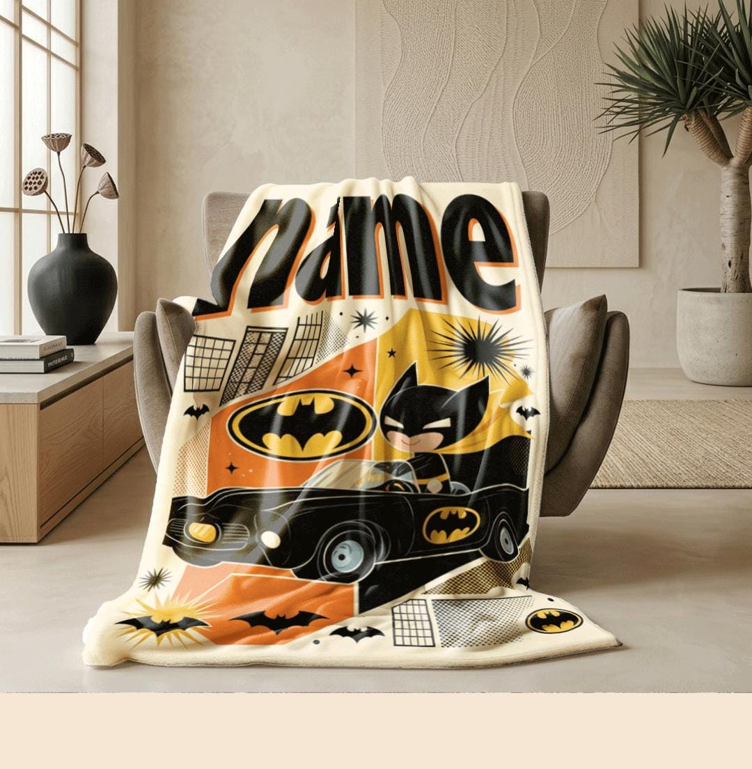 Cartoon batman print kids blanket stylish sofa blanket portable blanket Customized name sofa blankets birthday gift home decor