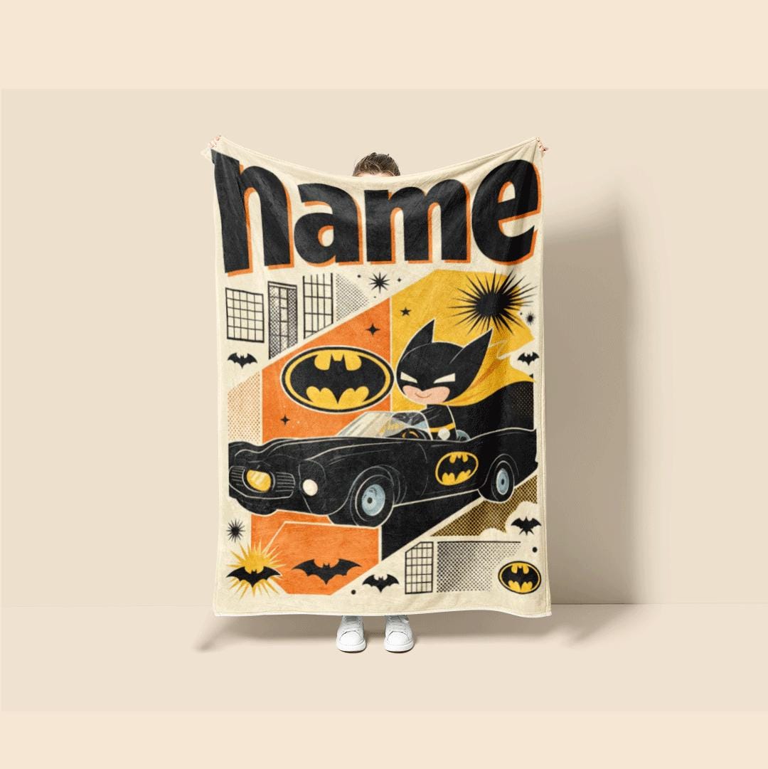 Cartoon batman print kids blanket stylish sofa blanket portable blanket Customized name sofa blankets birthday gift home decor