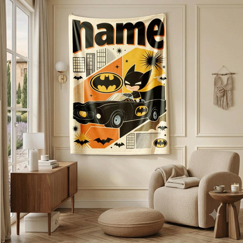 Cartoon batman print kids blanket stylish sofa blanket portable blanket Customized name sofa blankets birthday gift home decor