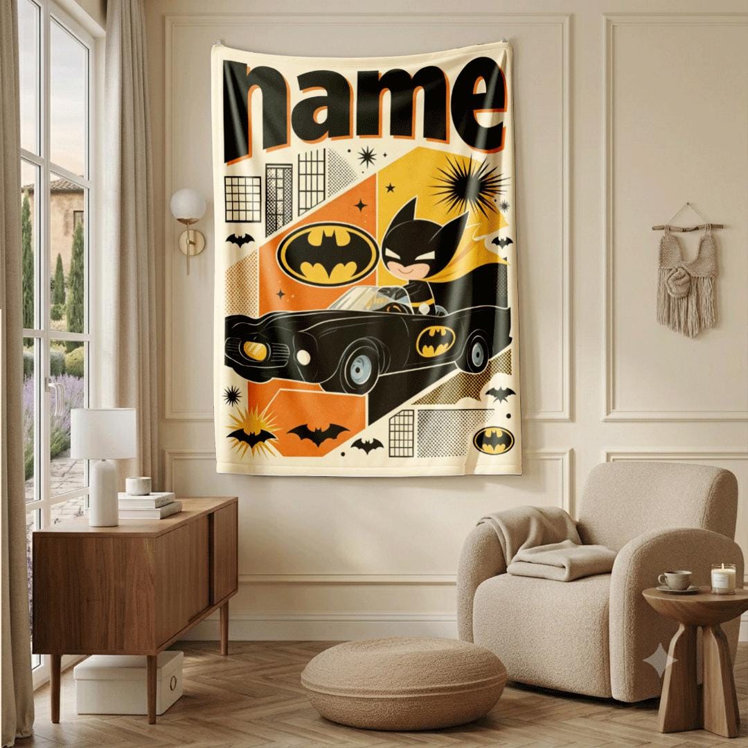 Cartoon batman print kids blanket stylish sofa blanket portable blanket Customized name sofa blankets birthday gift home decor