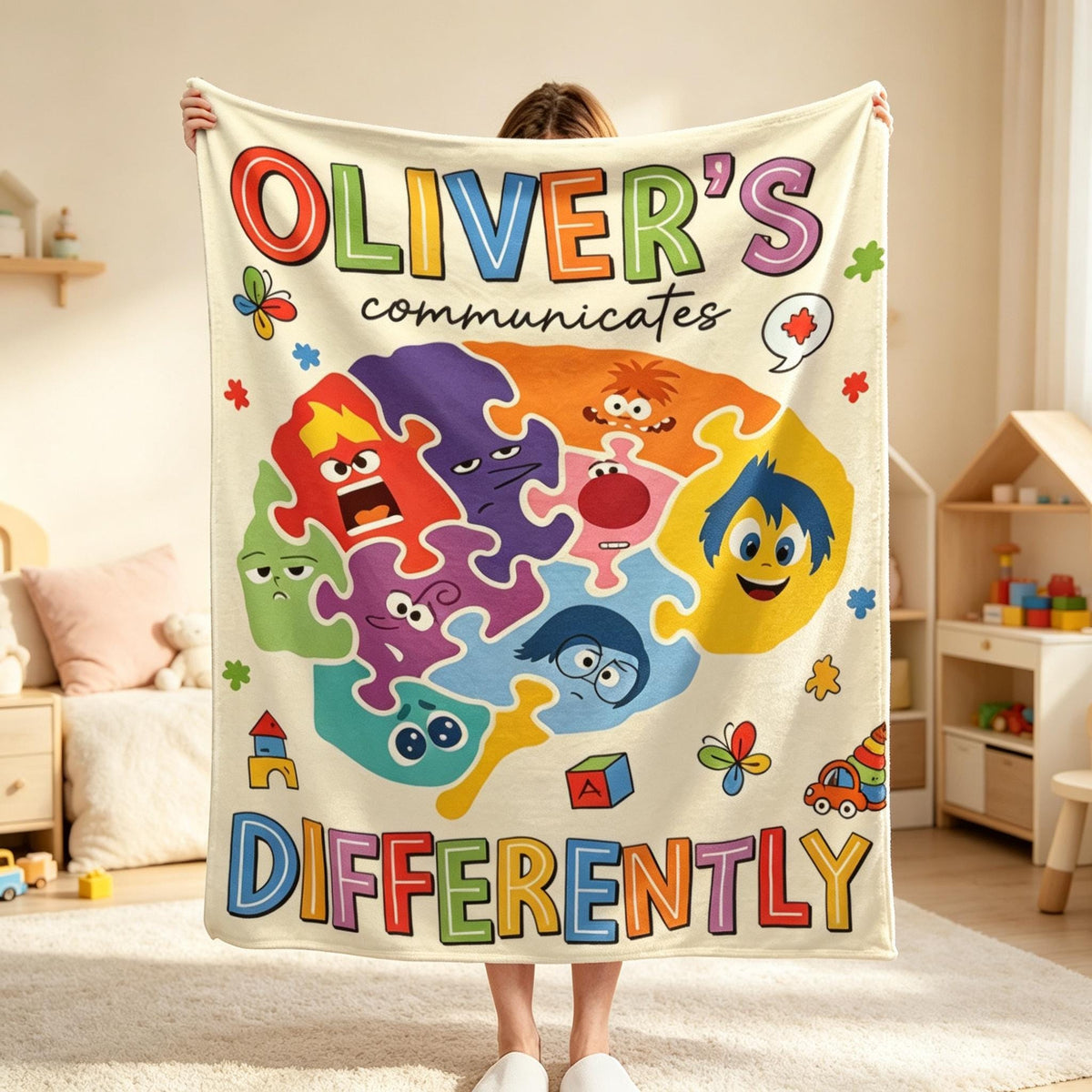 Personalized Kids Blanket, Custom Name Cartoon Throw Blanket, Colorful Character Cozy Blanket, Birthday Gift for Kids