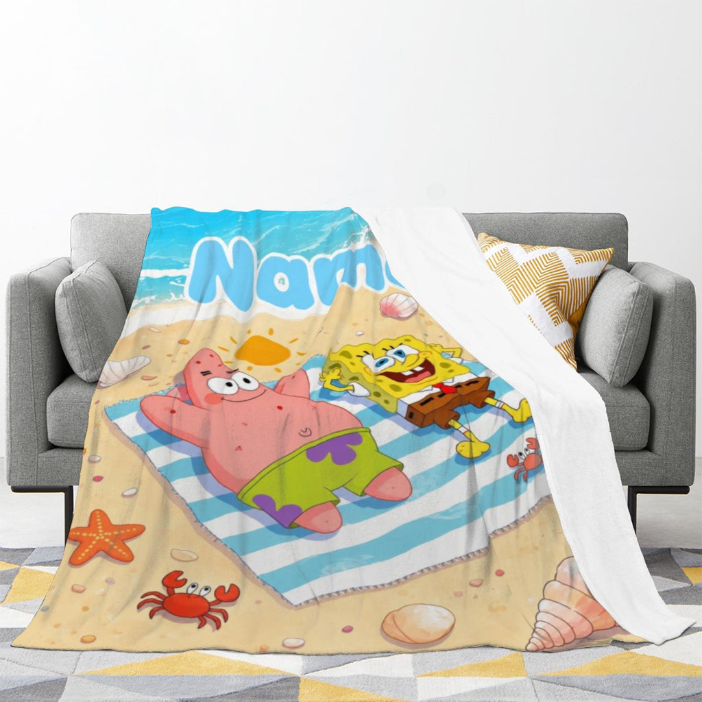 Personalized Kids Blanket, Custom Name Throw Blanket, Cartoon Ocean Theme Blanket, Cute Birthday Gift for Children, Cozy Soft Blanket