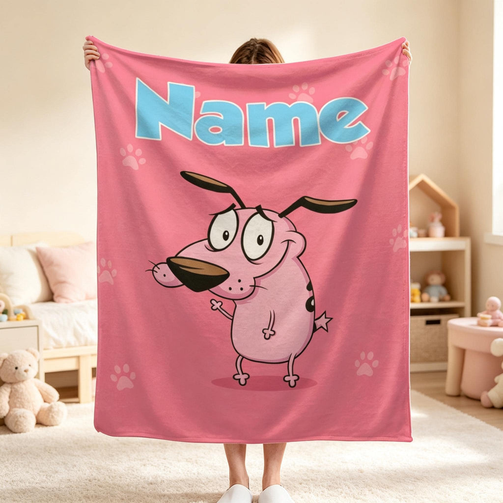 Personalized Kids Blanket, Custom Name Throw Blanket, Cute Cartoon Dog Blanket, Soft Cozy Blanket, Birthday Gift for Children, Nursery Decor