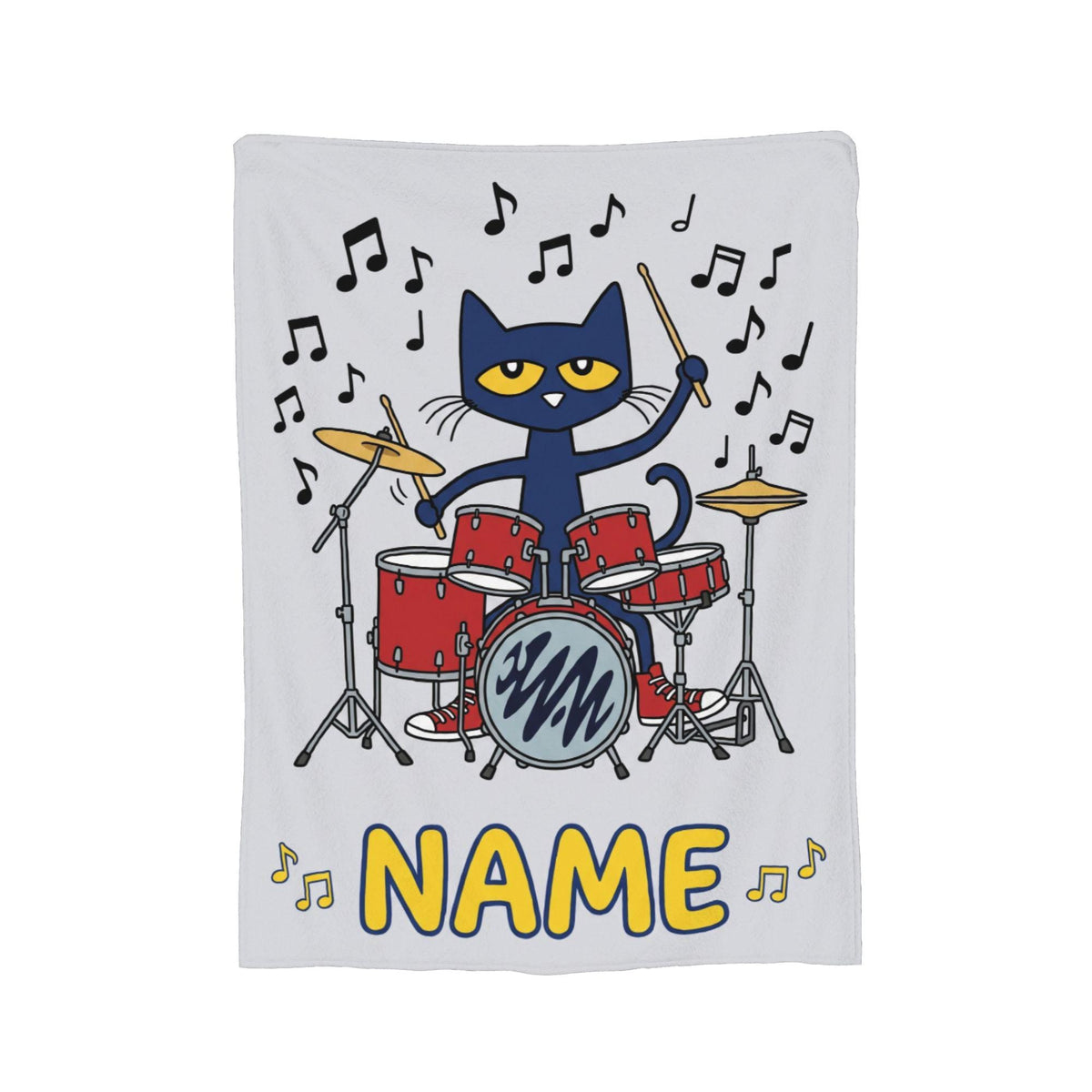 Personalized Pete the Cat Rock Drummer Blanket Custom Name Music Room Bedding