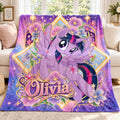 Personalized Pony Blanket Custom Name Magical Unicorn Throw Purple Floral Bedding Kids Room Decor Girls Birthday Gift Fan Collection