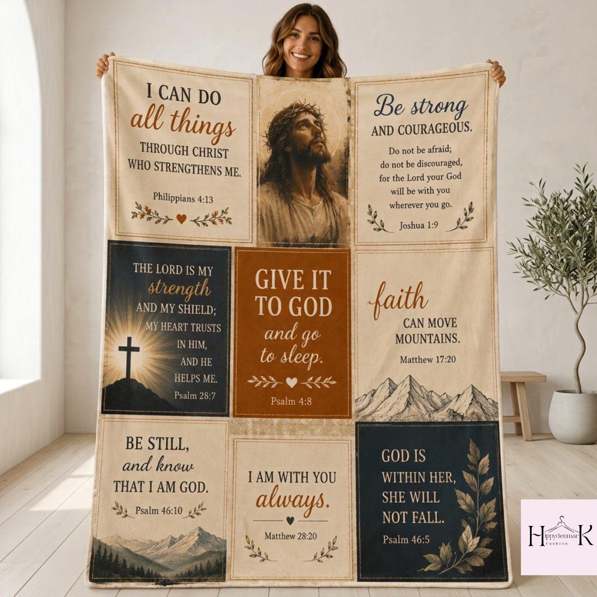 Christian Scripture Blanket, Floral Bible Verse Throw, Faith Fleece Blanket, Inspirational Religious Gift, Cozy Christian Gift For Her