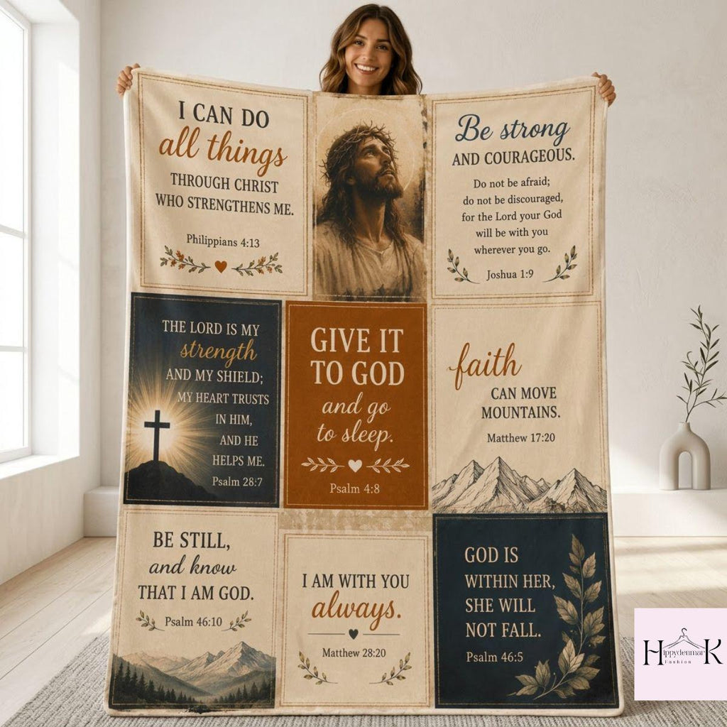 Christian Scripture Blanket, Floral Bible Verse Throw, Faith Fleece Blanket, Inspirational Religious Gift, Cozy Christian Gift For Her