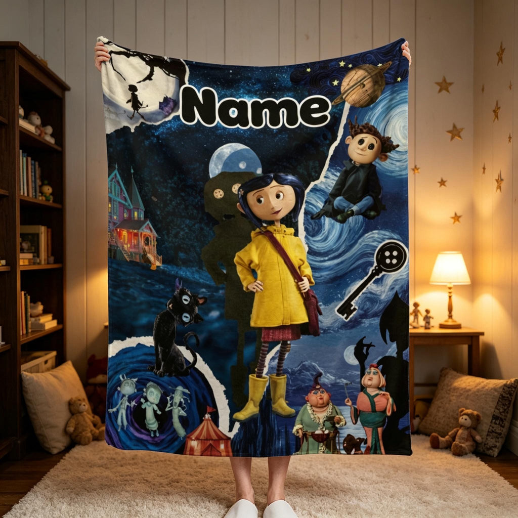 Personalized Spooky Kids Blanket, Custom Name Fleece Throw, Dark Fantasy Bedroom Decor, Halloween Gift for Kids, Cozy Movie Inspired Blanket