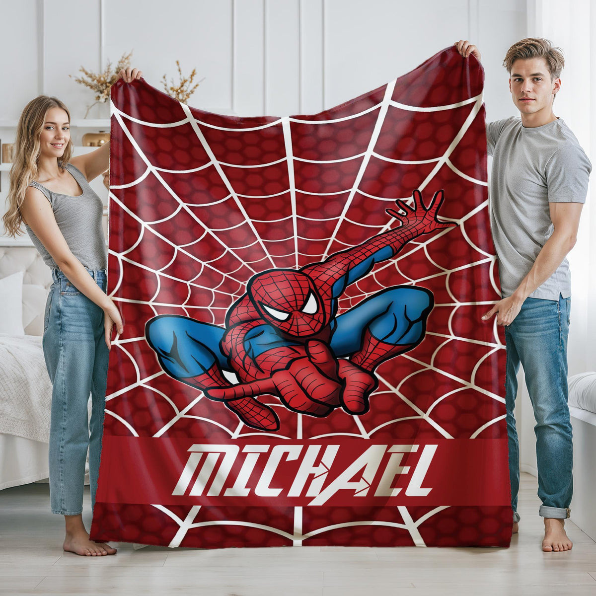 Personalized Spider-Man Blanket, Custom Name Kids Blanket, Superhero Gift for Boys, Spider Web Throw, Birthday Gift