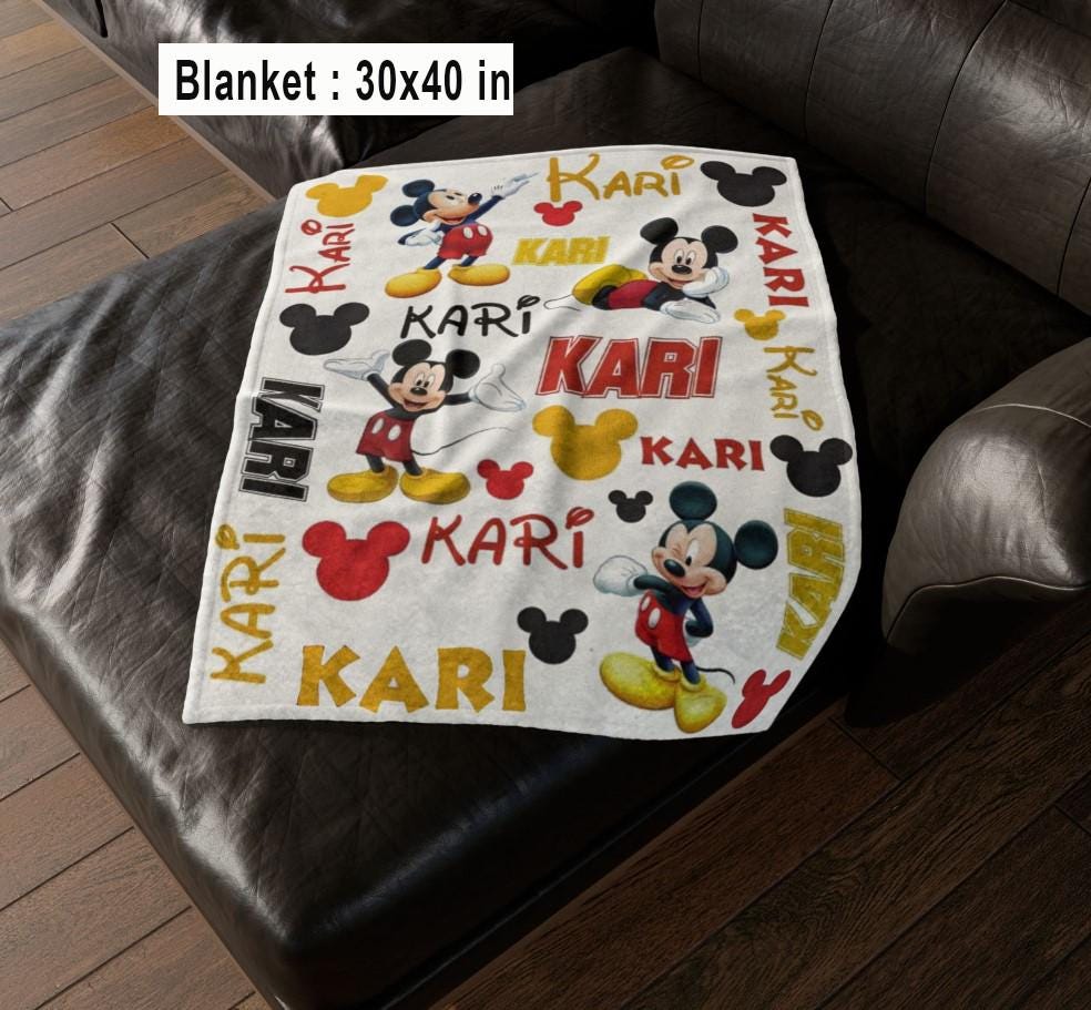 Personalized Mickey Mouse Fleece Blanket, Cartoon Style Gift for Boys and Girls, Disneyland Mouse Birthday Gifts, Baby Shower Blanket