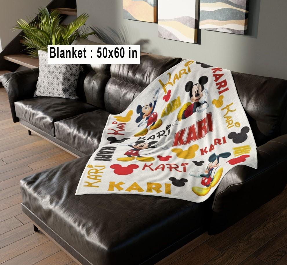 Personalized Mickey Mouse Fleece Blanket, Cartoon Style Gift for Boys and Girls, Disneyland Mouse Birthday Gifts, Baby Shower Blanket