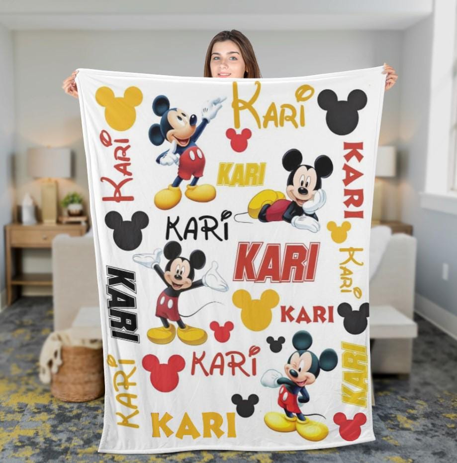 Personalized Mickey Mouse Fleece Blanket, Cartoon Style Gift for Boys and Girls, Disneyland Mouse Birthday Gifts, Baby Shower Blanket