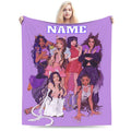 Personalized Pop Girl Flannel Blanket, Custom Name Pink Aesthetic Throw, Soft Cozy Kids Teen Blanket, Bedroom Sofa Travel Gift