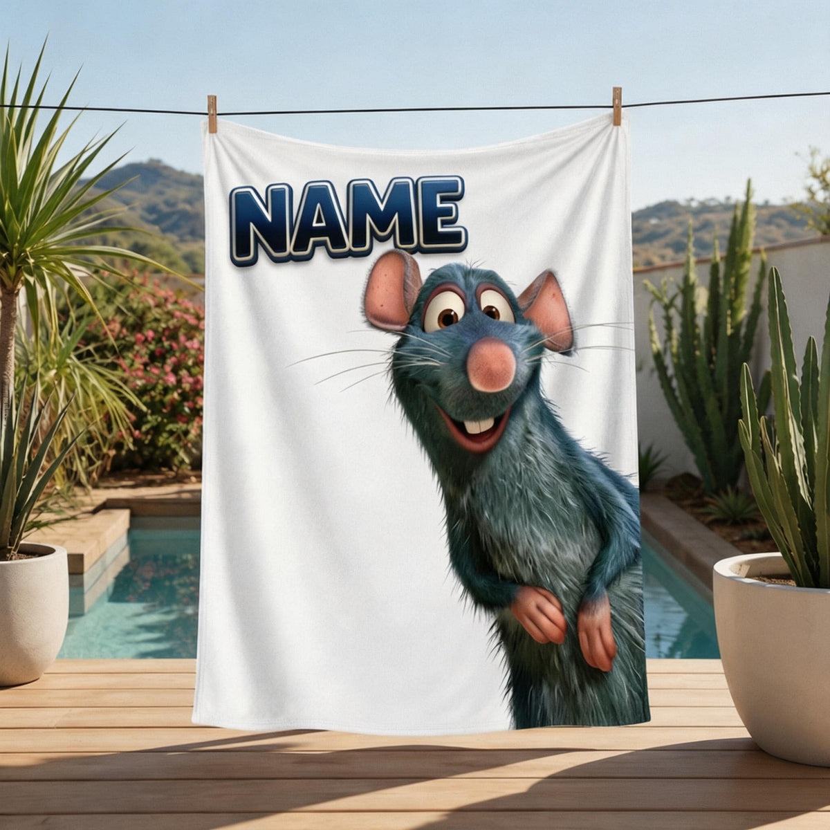 Personalized Chef Mouse Blanket Soft Throw, Kids Custom Name Cartoon Rat Character Bedding