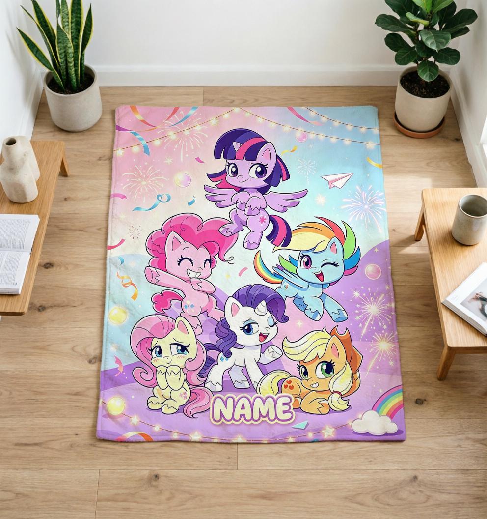 Personalized My Little Pony Blanket Soft Throw, Custom Name Kids Throw, Gift For Girls